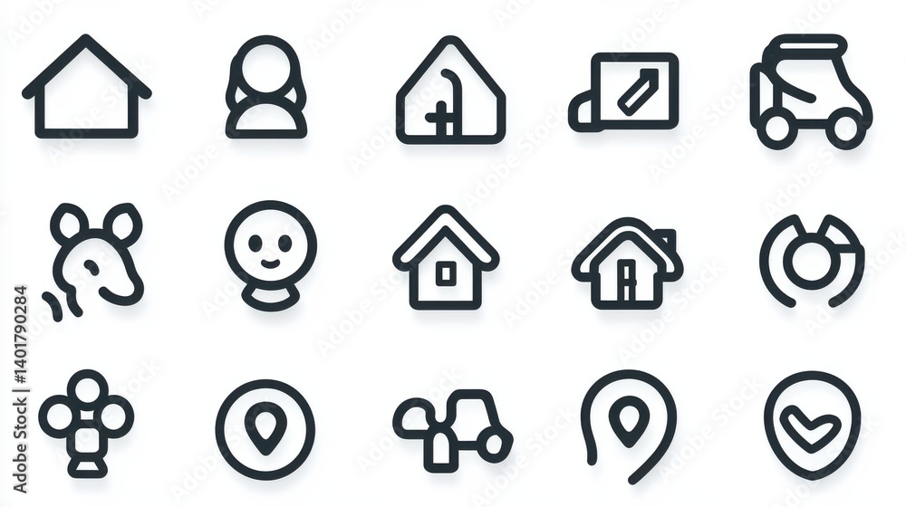 Poster a collection of simple outline style icons symbolizing the themes of social connections