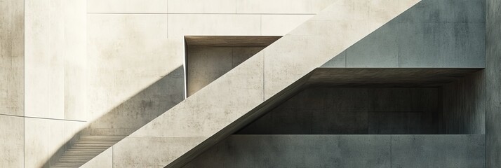 Fototapeta premium Concrete wall with geometric shadows and openings creating an abstract architectural detail.