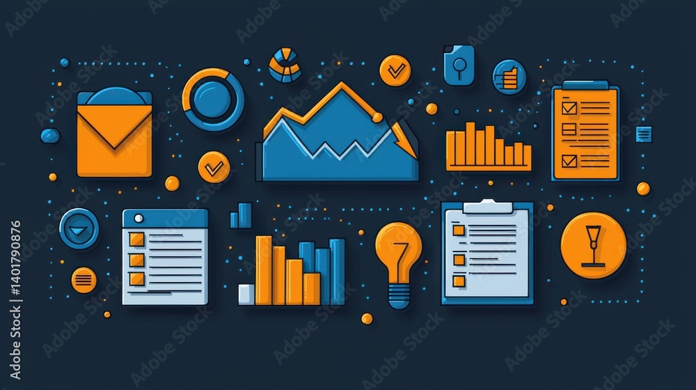 Poster a detailed infographic showcasing a wide range of business analytics and data visualization elements
