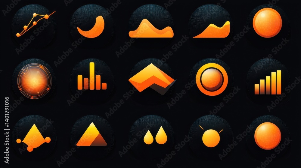 Poster a collection of 15 minimalist outline icons depicting different elements of data visualization trend
