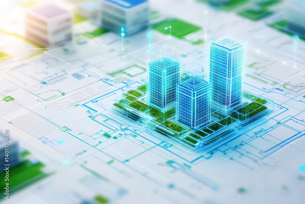 Aufkleber detailed blueprint of urban architecture illuminated by soft blue light creating an atmosphere of in
