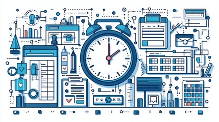 A collection of 15 minimalist outline style icons depicting various time related elements such as clocks calendars schedules and productivity tools