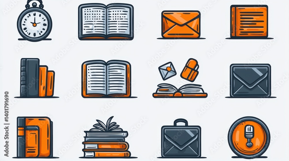 Poster a collection of 15 minimalist outline icons representing various elements of distance learning and e