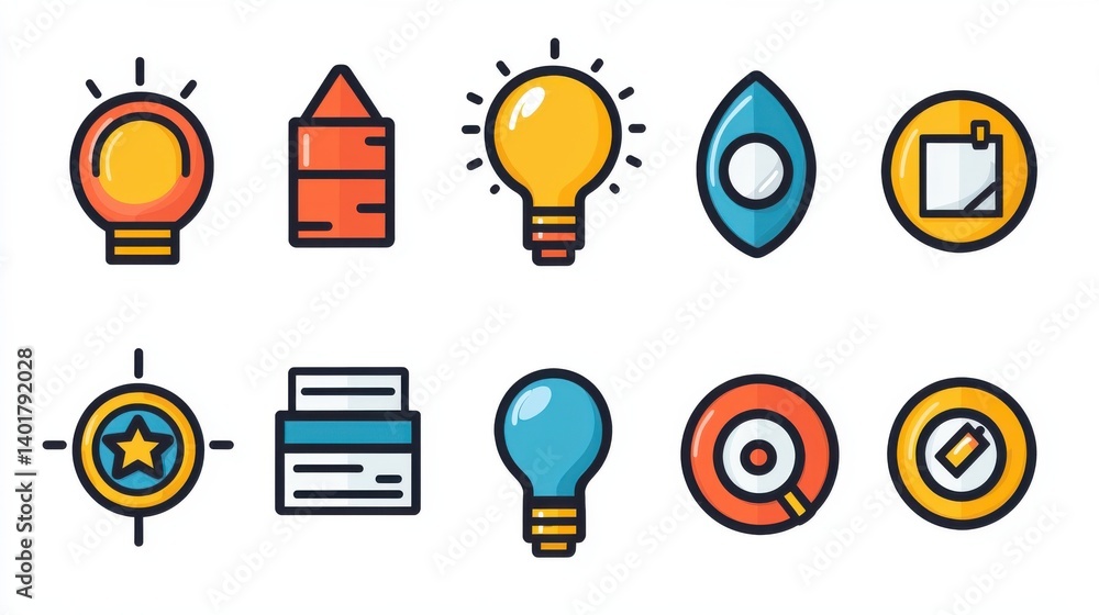 Poster a collection of 15 minimalist outline icons representing various concepts and elements associated wi