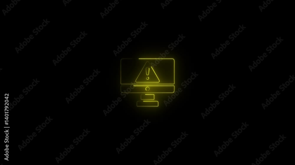 Poster glowing neon computer error icon.warning sign in monitor neon icon. elements of virus, anti virus se