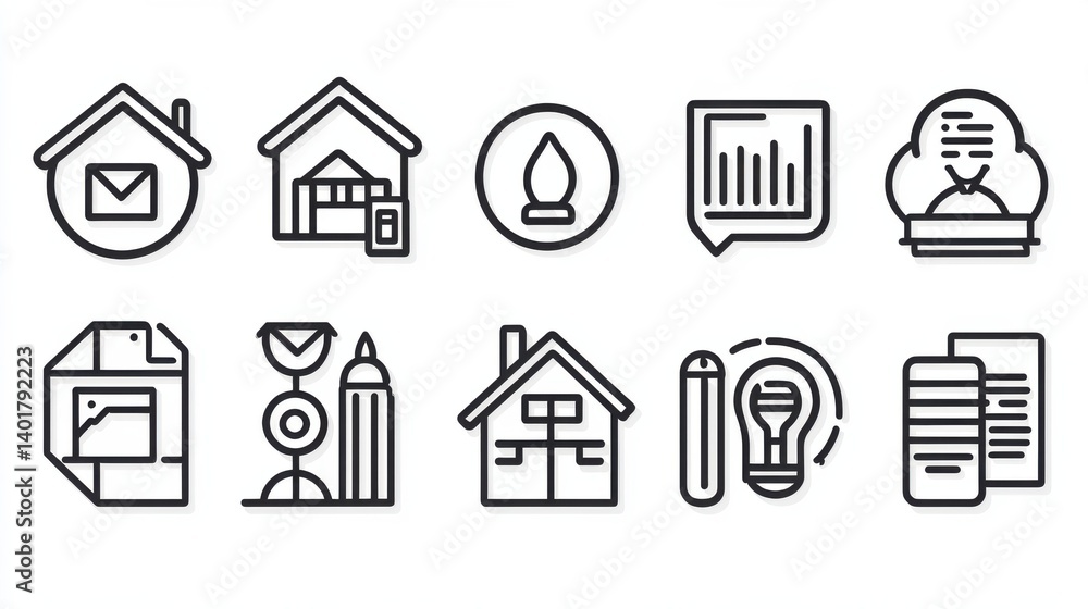 Aufkleber a collection of 15 minimalist outline icons representing various elements of corporate strategy plan