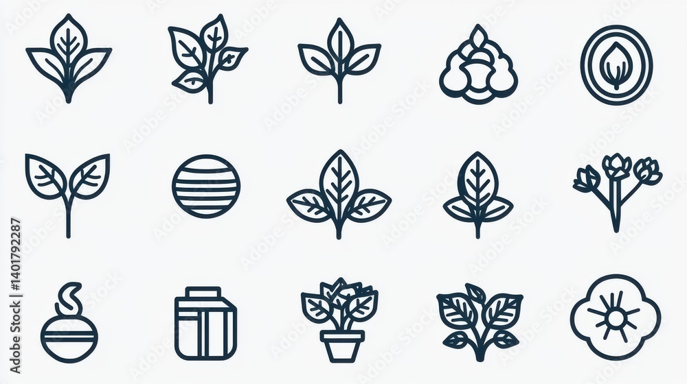 Poster a collection of 15 minimalist outline icons representing various concepts related to corporate susta