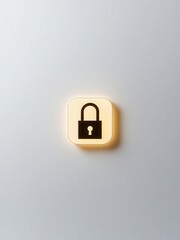 Cybersecurity phishing  infrastructure concept. A minimalistic icon featuring a padlock symbol, illuminated against a light background, representing security and protection.