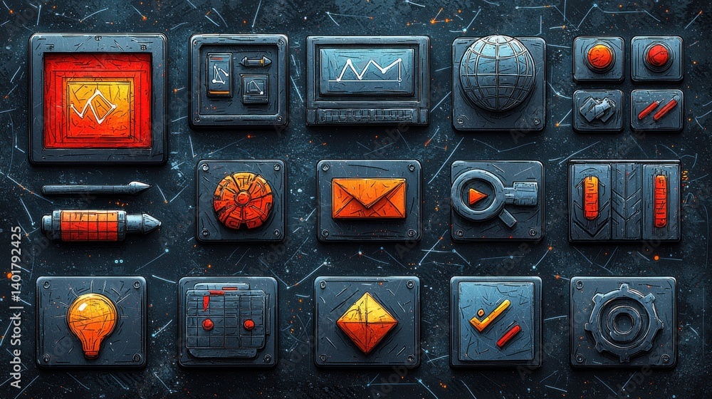 Poster an advanced high tech control panel featuring a range of digital screens switches indicators and but