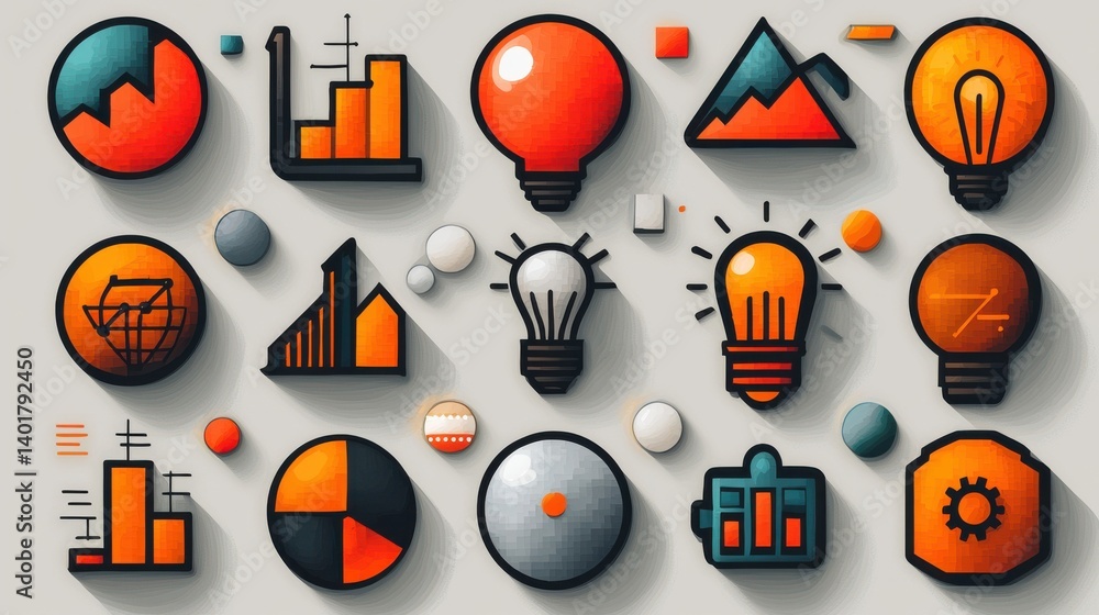 Poster a collection of 15 abstract minimalist outline icons representing various concepts related to creati