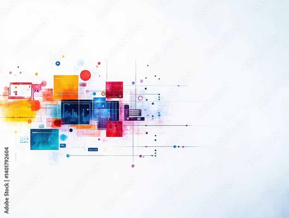 Poster vibrant colorful abstract background featuring diverse geometric shapes and patterns creating a dyna