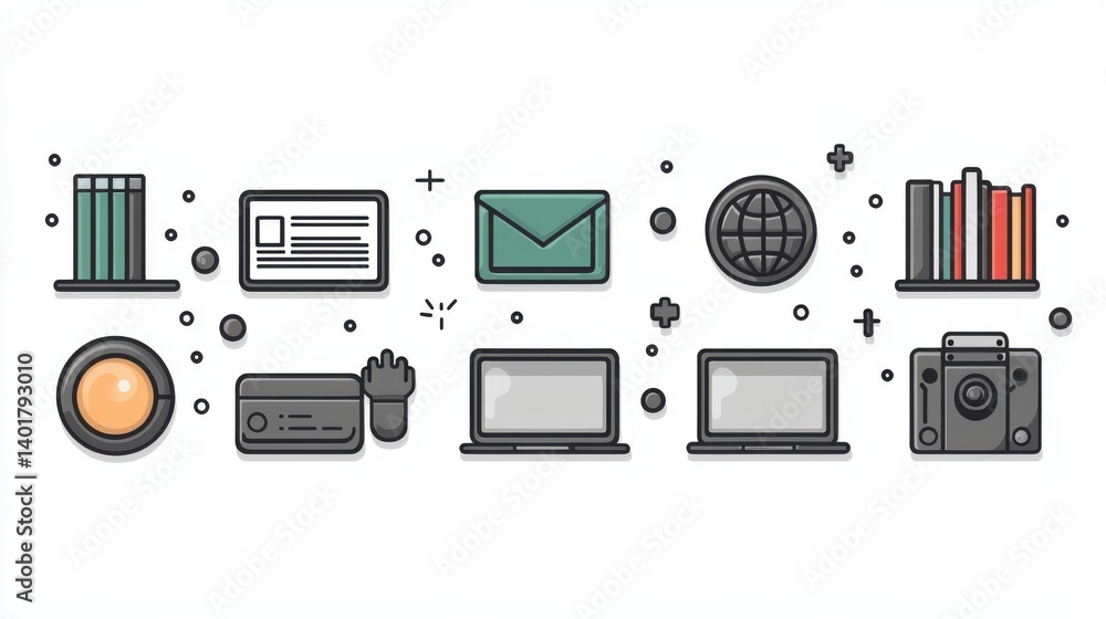 Poster this image features a collection of outline icons that symbolize different aspects of education lear