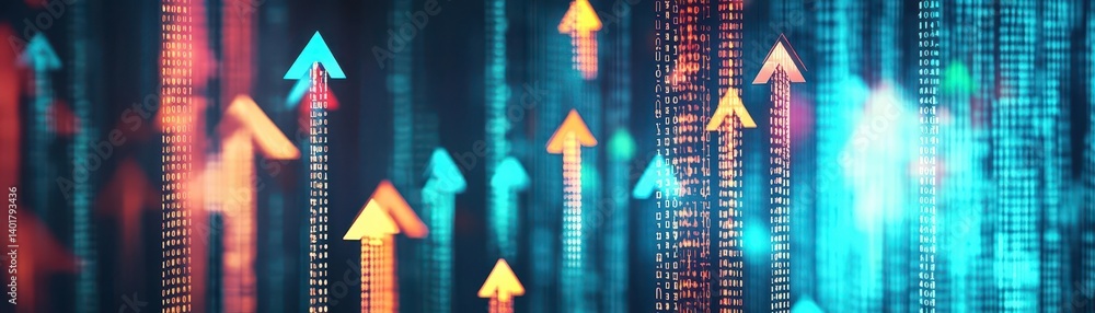Poster dynamic row of directional arrows symbolizing vision for future of internet innovation and technolog