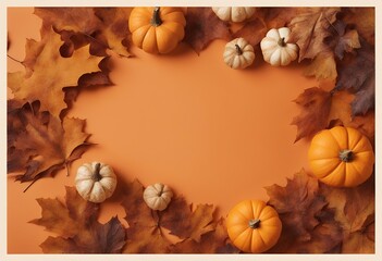 background autumn concept decoration text orange composition thanksgiving flat creative space fall halloween dry pumpkins leaves view from lay top october leaf overhead nature table seasonal texture