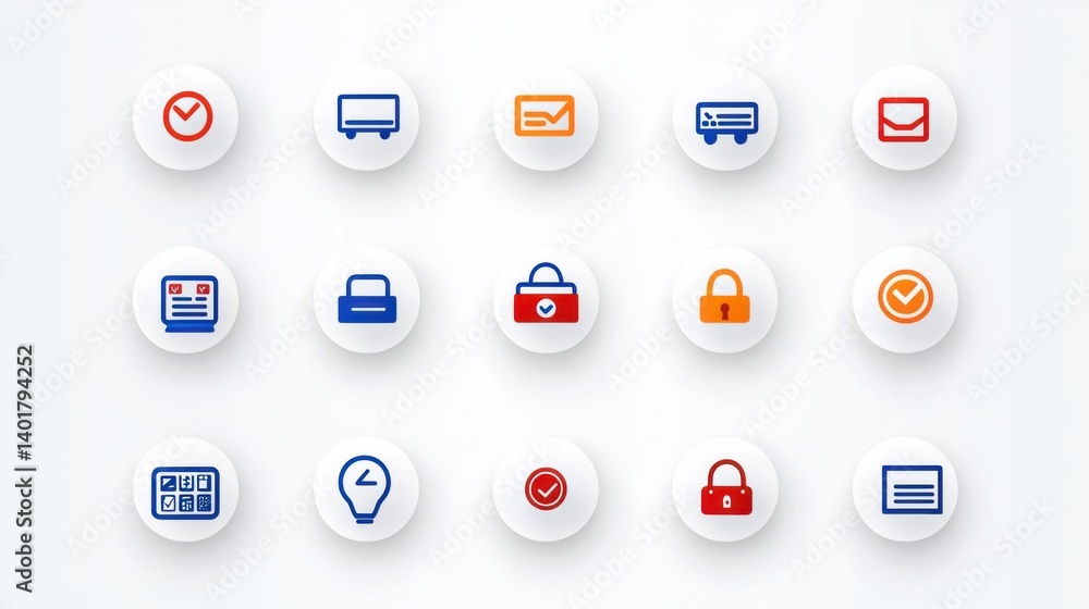 Poster a collection of 15 modern icons representing various secure transaction and digital security element