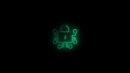 Glowing neon Security and lock icon animation.on a dark background for security and privacy concepts animation.