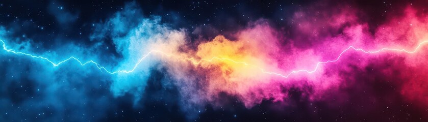 Fototapeta premium Vivid Cosmic Landscape of a Colorful Galaxy Filled with Twinkling Stars and Electric Lightnings Creating a Mystical and Awe Inspiring Night Sky Scene