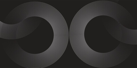 Abstract black glowing geometric lines modern shiny gray circle lines pattern, Modern black gray gradient rings. Suitable for banner, cover, poster, website, presentation, brochure, flyer, header