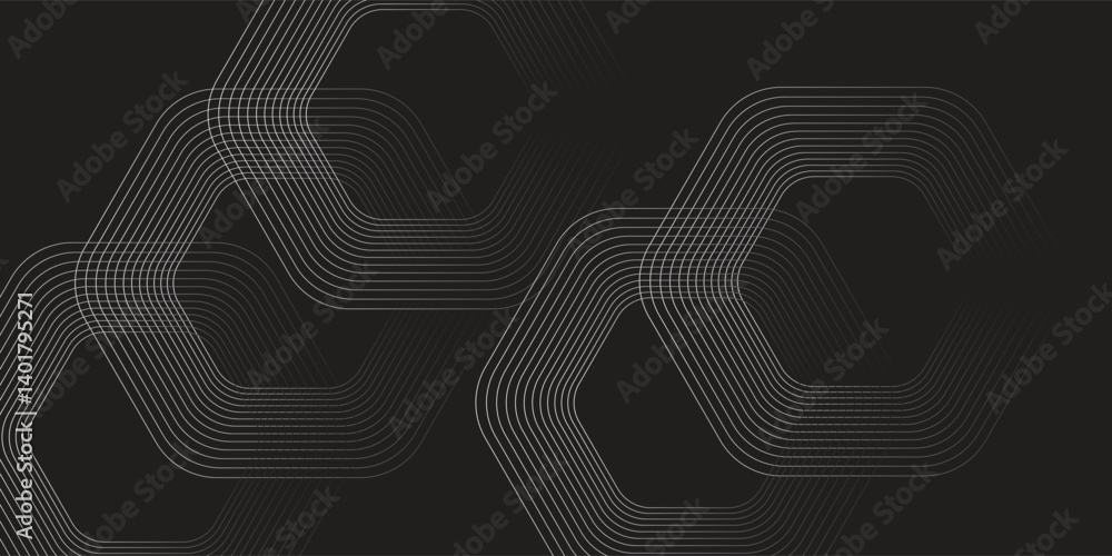 Aufkleber abstract black background with glowing geometric lines. modern shiny white hexagon lines pattern. te