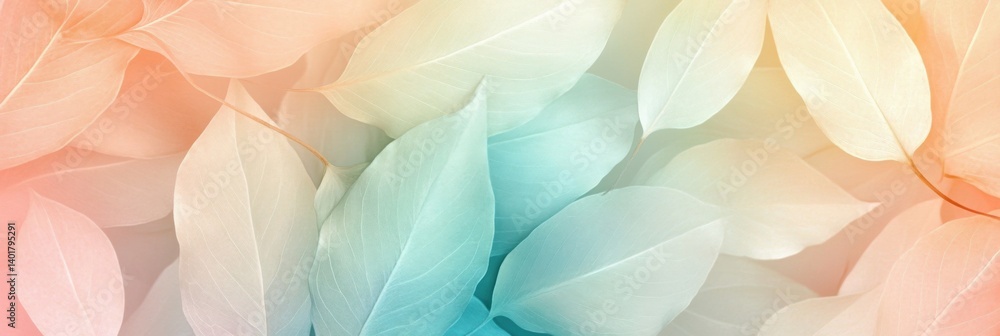 Aufkleber elegant pastel leaf pattern with soft natural background showcasing organic curves and serene colors