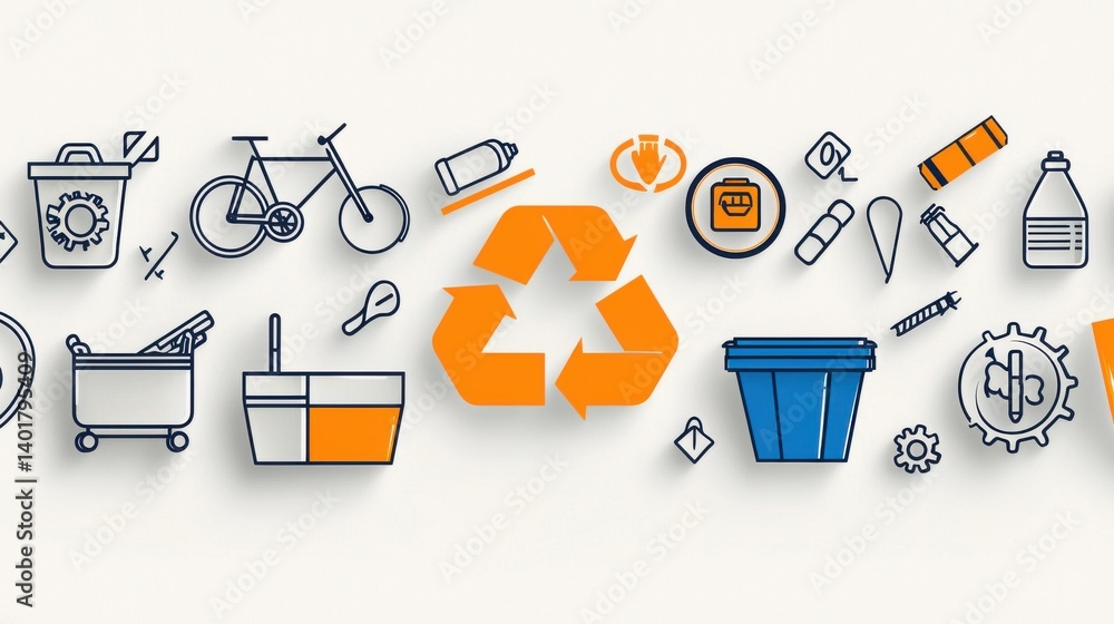 Poster a set of icons representing various elements of waste management pollution reduction and environment