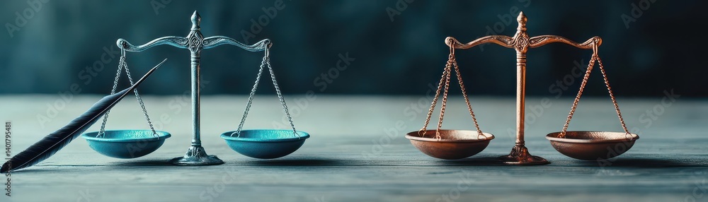 Aufkleber a delicate feather resting beside a vintage scale on a rustic wooden table creating a tranquil and n