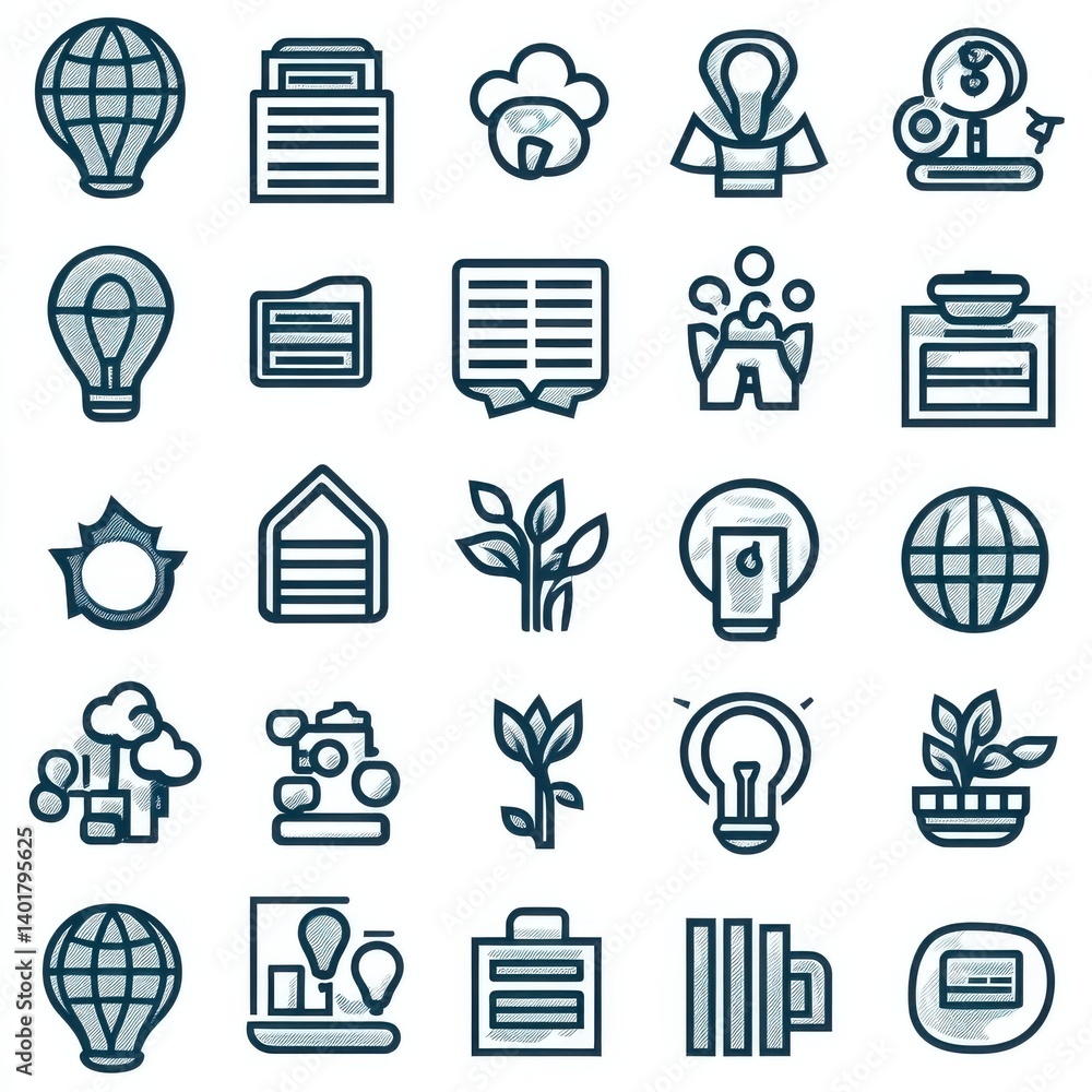 Poster this image features a set of 30 professional outline icons that symbolize a wide range of business t