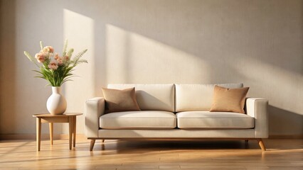 Minimalist Beige Sofa Sunbeam Interior Design Photography, Beige Living Room Decor, Modern Home Decor, Sunlit Sofa, Vase Arrangement