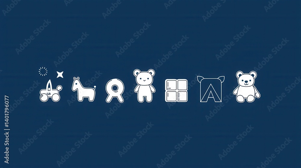 Poster a set of minimalist thin line icons depicting various decorative elements such as toys geometric sha