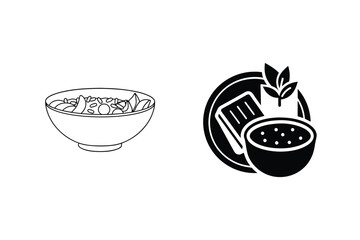 Line Art Of Healthy Food In Bowls,Delicious Vegetarian Dishes Concept