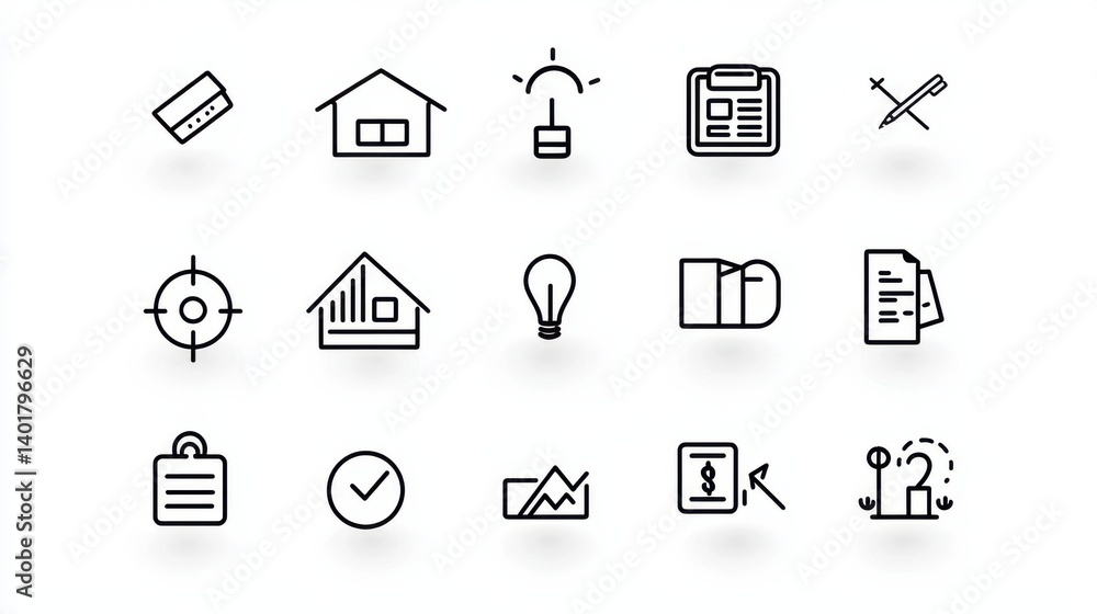 Poster sleek and professional outline icons representing a variety of business technology and productivity 