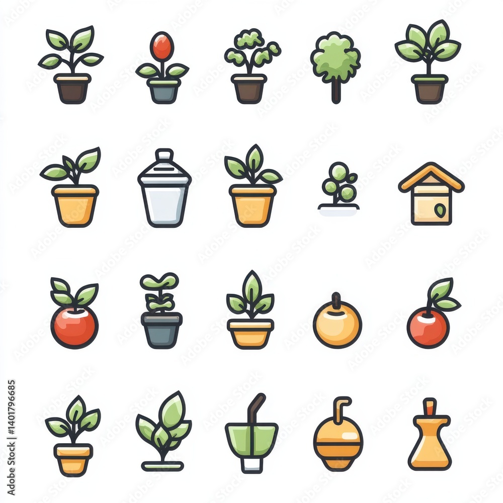 Poster this image contains a collection of simple outline icons related to soil gardening and various aspec