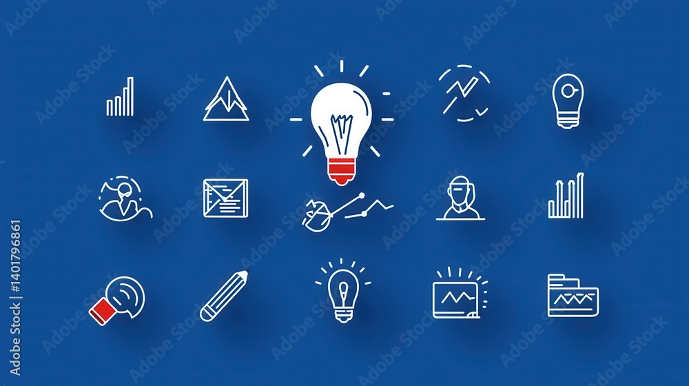 Aufkleber a set of stylized thin line icons representing various aspects of business marketing analytics and i