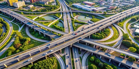 Aerial City Freeway Interchange Photography - Urban Exploration Drone Shot