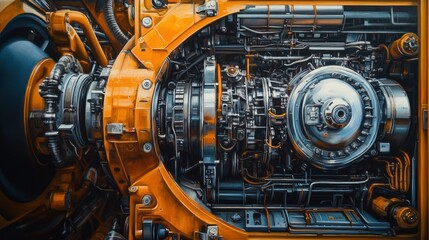 Fototapeta premium Intricate depiction of a futuristic engine system with detailed mechanical components