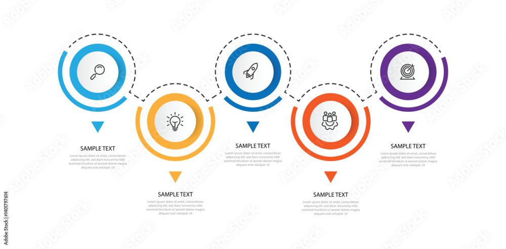 Aufkleber 5 step circle infographic template with line direction can be used for workflow, business information and web graphic design 