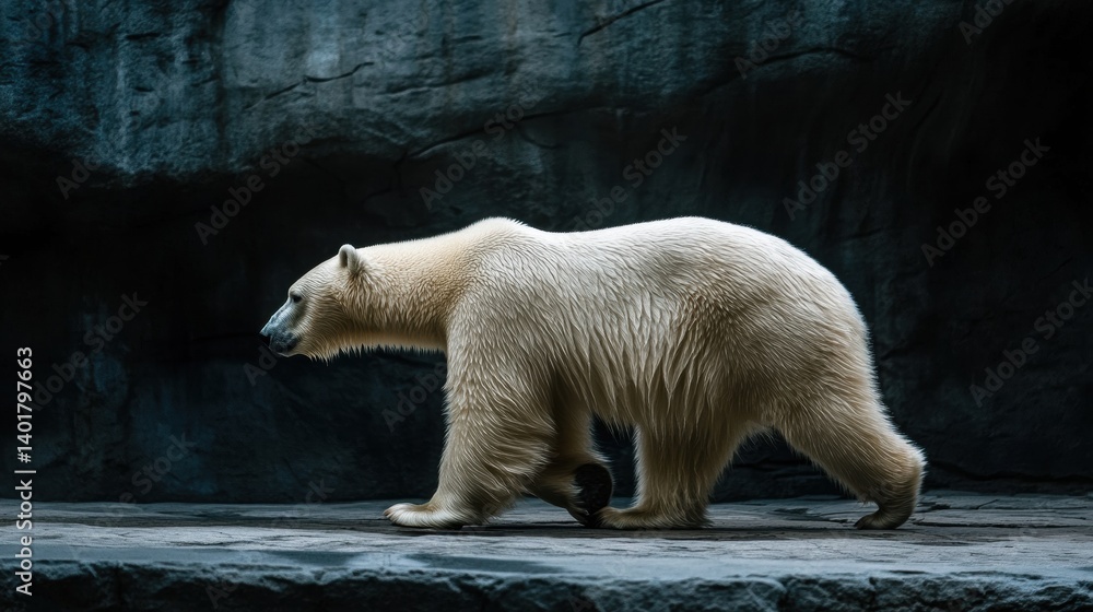 Aufkleber polar bear walks slowly in side view showcasing smooth fur in cold light against a natural backdrop