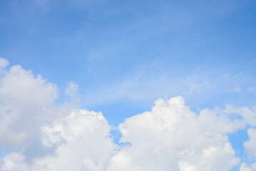 A clear blue sky filled with fluffy white clouds on a bright sunny day