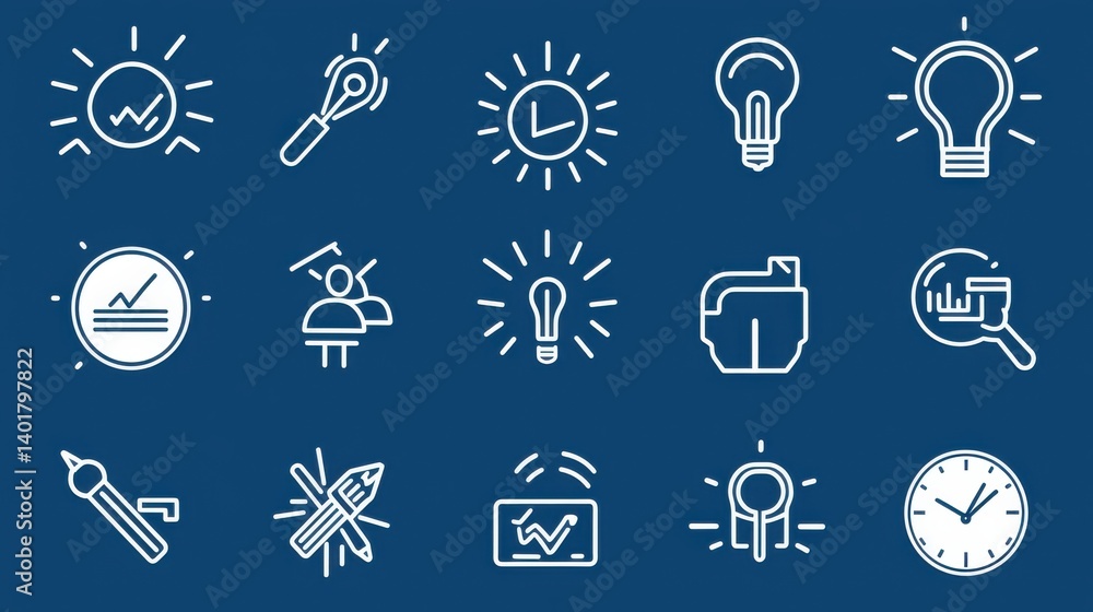 Poster a collection of minimalist icons representing various aspects of business management such as strateg