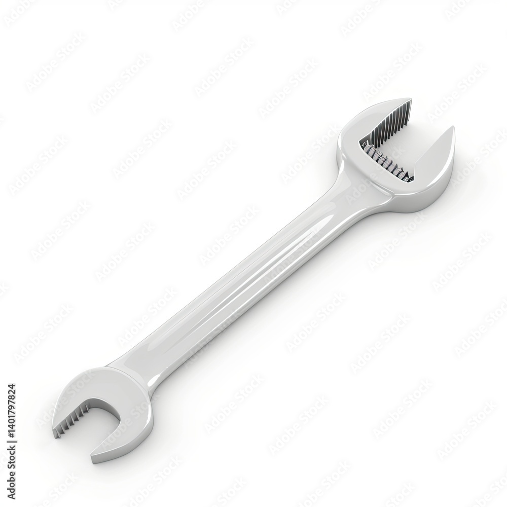Poster a metallic adjustable wrench designed for gripping and turning various sizes of nuts and bolts. isol