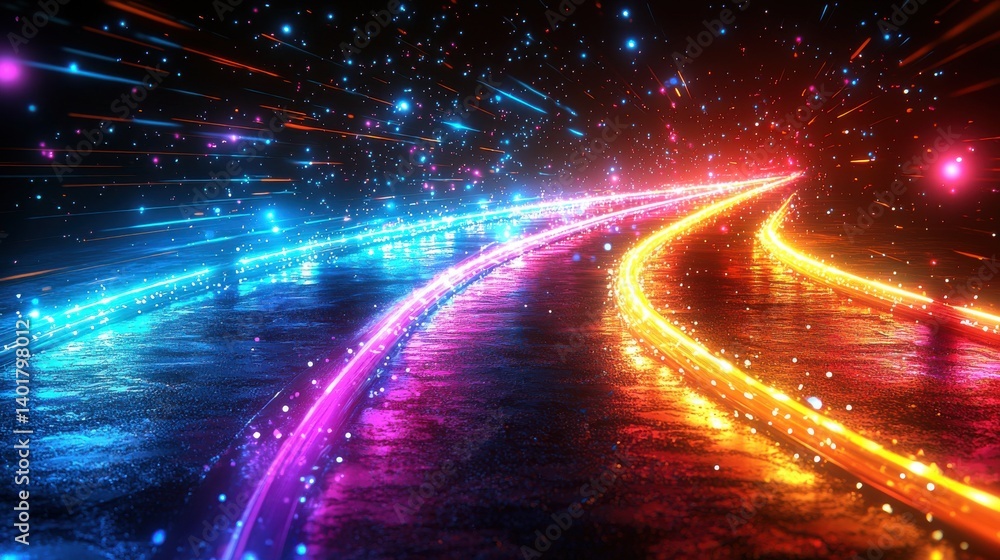Poster swirling streams of luminous light and energy flow through a surreal otherworldly galaxy creating a 