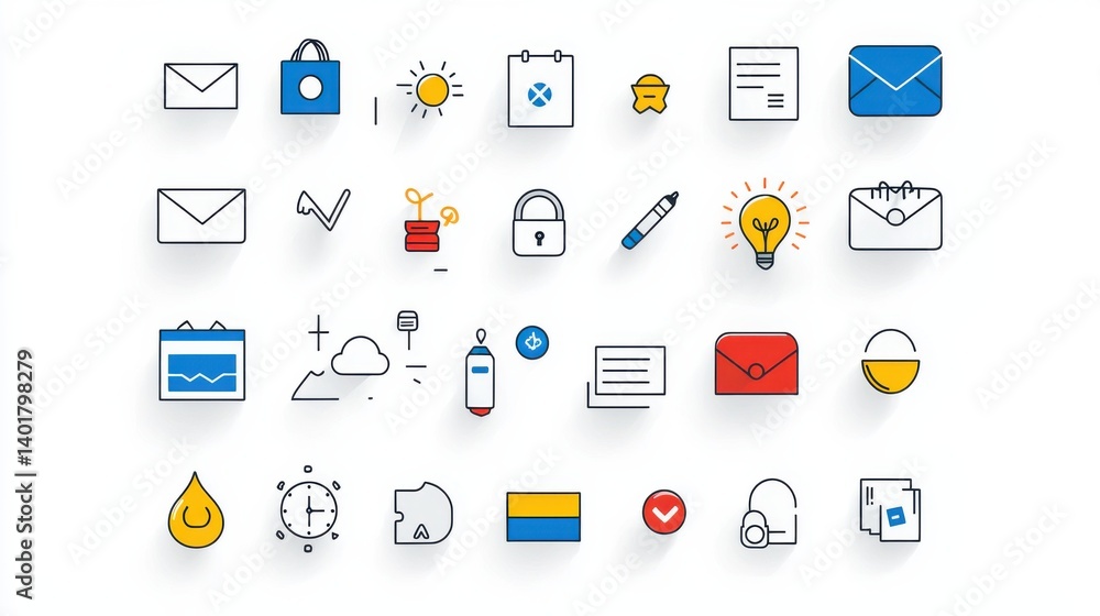 Poster a comprehensive vector based outline icon set that showcases a wide range of digital and technology 