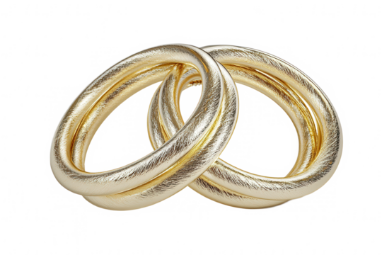Two golden rings intertwined on a dark plain color background view