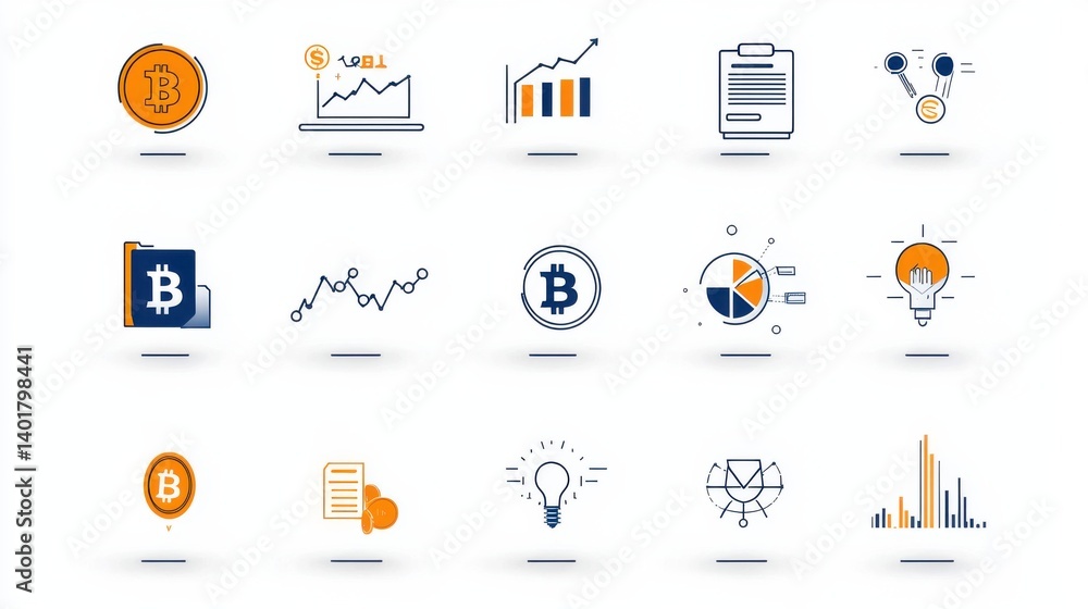 Poster a collection of vector style thin line icons representing various investment related features includ