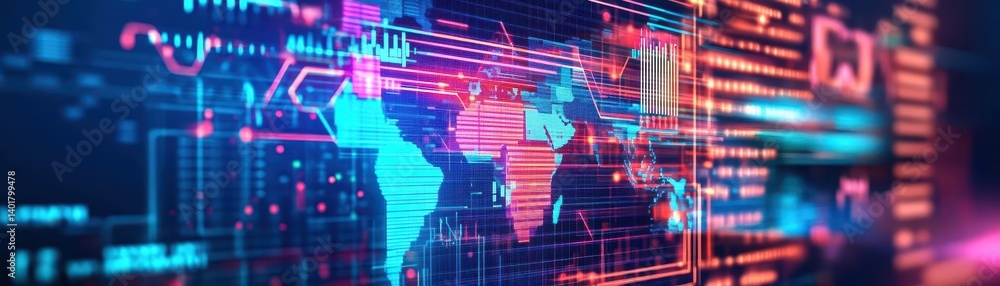 Poster silhouette of a man contemplating a vast digital world map symbolizing exploration connection and gl