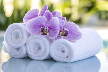 Rolled towels and orchids