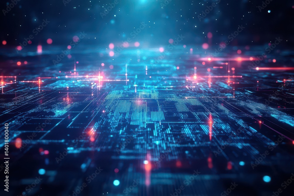 Poster futuristic circuit board with radiant glowing lights and intricate patterns creating a high-tech atm