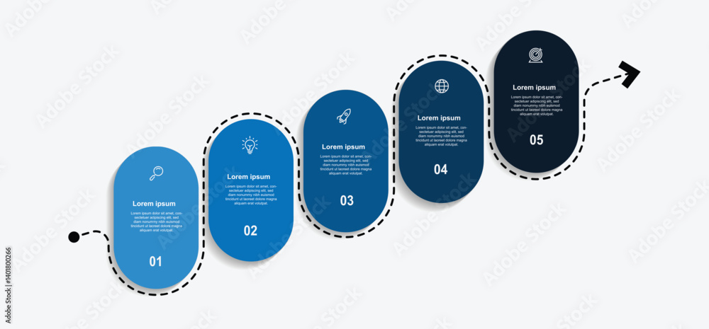 Aufkleber 5 step columns infographic template. Vector line direction with icons can be used for workflow, information, presentation data, and web graphic design 
