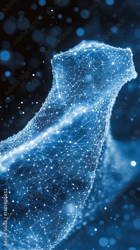 Aufkleber abstract digital network connection with glowing dots on dark blue color