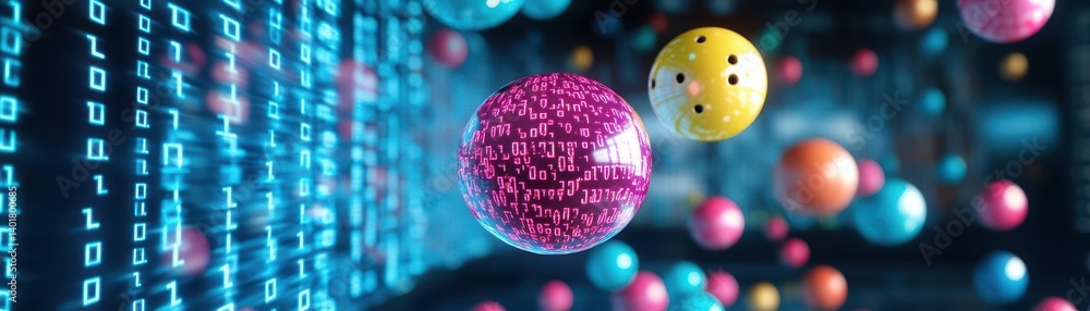 Poster vibrant decorative egg featuring intricate binary code patterns symbolizing technology and creativit